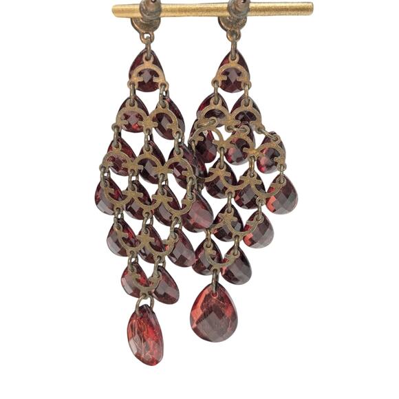 Burgundy Glass Teardrop Chandelier Post Pierced Earrings - Picture 2 of 5